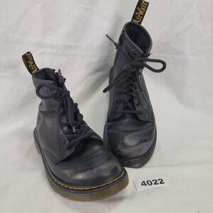 Dr Martens Black Leather Lace Up Zip Combat Boots Kids Size 3 Grunge Moto 1460J